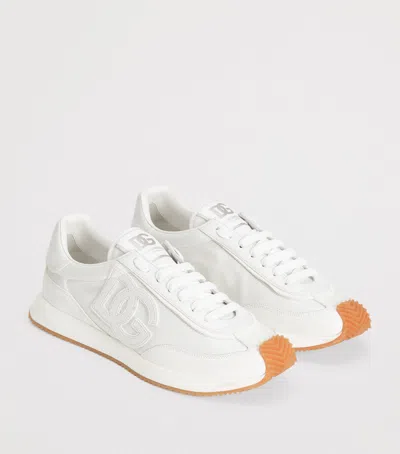 Dolce & Gabbana Men White Low Top Sneakers With Logo Patch On Tongue And Side In Leather Man