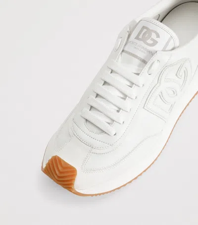 Dolce & Gabbana Men White Low Top Sneakers With Logo Patch On Tongue And Side In Leather Man