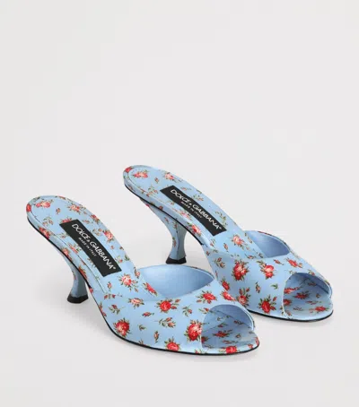 Dolce & Gabbana Keira Satin Mules With Little Roses Print In Blue