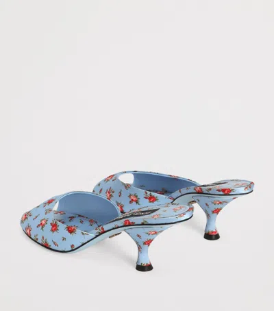 Dolce & Gabbana Keira Satin Mules With Little Roses Print In Blue