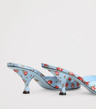 Dolce & Gabbana Keira Satin Mules With Little Roses Print In Blue