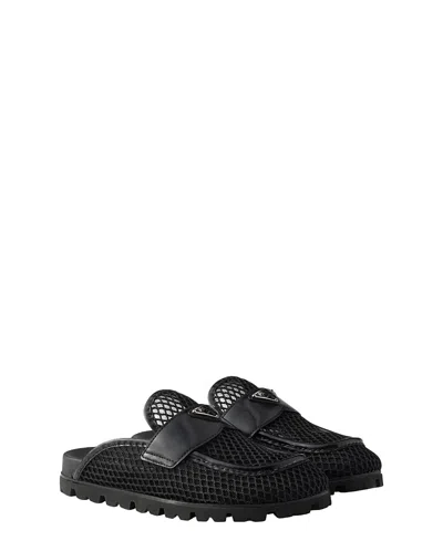 Prada Triangle Logo Mules In Black