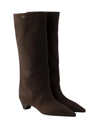 Prada Leather Knee-high Boots In Animal Print