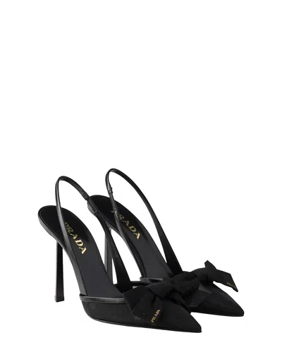 Prada Mesh Slingback Pumps Featuring Bow Detail In Black