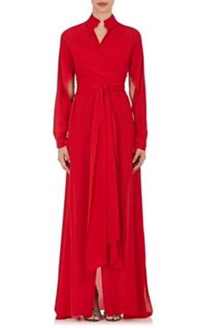 Juan Carlos Obando Silk Wraparound Gown In Red