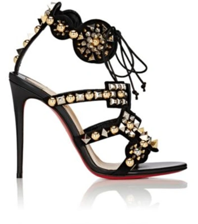 Christian Louboutin Kaleikita Spiked Lace-up 100mm Red Sole Sandal, Version Black
