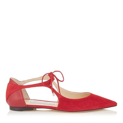 Shop Jimmy Choo Vanessa Flat Red Suede And Nappa Pointy Toe Flats In Red/red