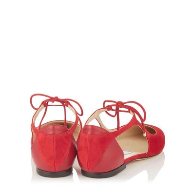 Shop Jimmy Choo Vanessa Flat Red Suede And Nappa Pointy Toe Flats In Red/red