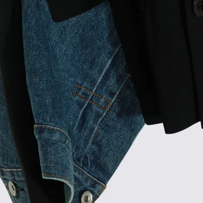 Sacai Womens Black Blue Tailored-contrast Wool And Denim Jacket In Black