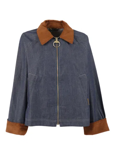 Barbour Freckleton Denim Jacket Dress Contrast Collar Cuffs In Blue