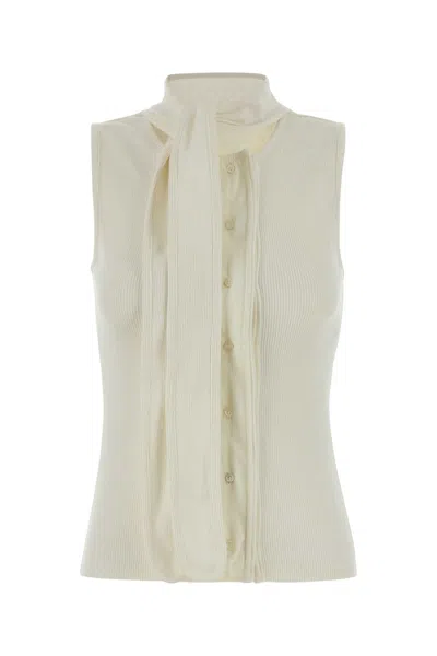 Lemaire Tie-neck Ribbed Stretch-cotton And Linen-blend Jersey Top In White
