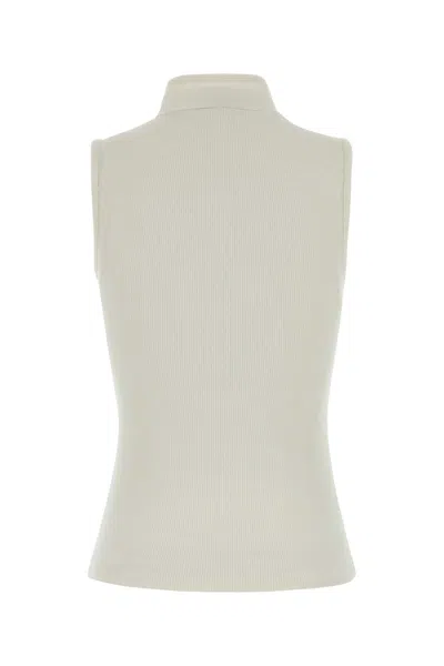 Lemaire Tie-neck Ribbed Stretch-cotton And Linen-blend Jersey Top In White
