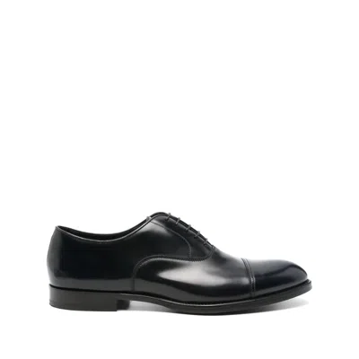 Doucal's Blue Oxford Shoes In Brushed Leather With Toe Cap In Black