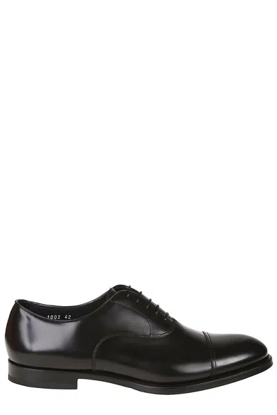 Doucal's Blue Oxford Shoes In Brushed Leather With Toe Cap In Black