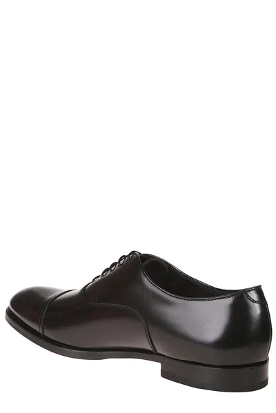 Doucal's Blue Oxford Shoes In Brushed Leather With Toe Cap In Black