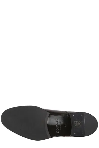 Doucal's Blue Oxford Shoes In Brushed Leather With Toe Cap In Black