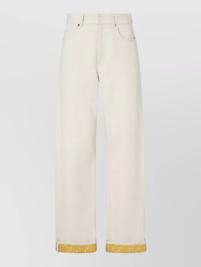 Fendi Ff Reverse Denim Jeans Belt Loops In White