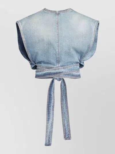 Alaïa Alaia Faded Blue Cotton Belted Top In Blue