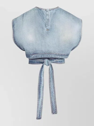 Alaïa Alaia Faded Blue Cotton Belted Top In Blue