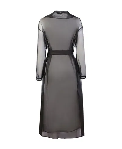 Herno Belted Sheer Coat In Black