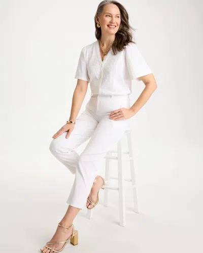 Chico's Embroidered Button-front Tee In White In White