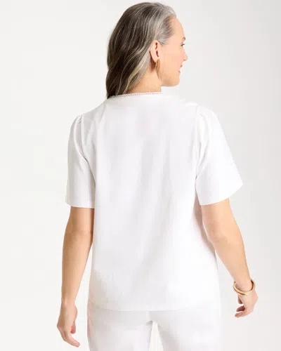 Chico's Embroidered Button-front Tee In White In White