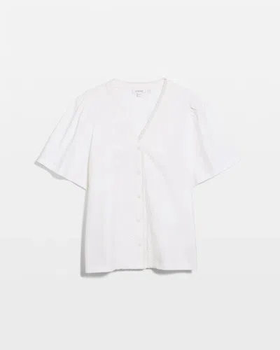 Chico's Embroidered Button-front Tee In White In White