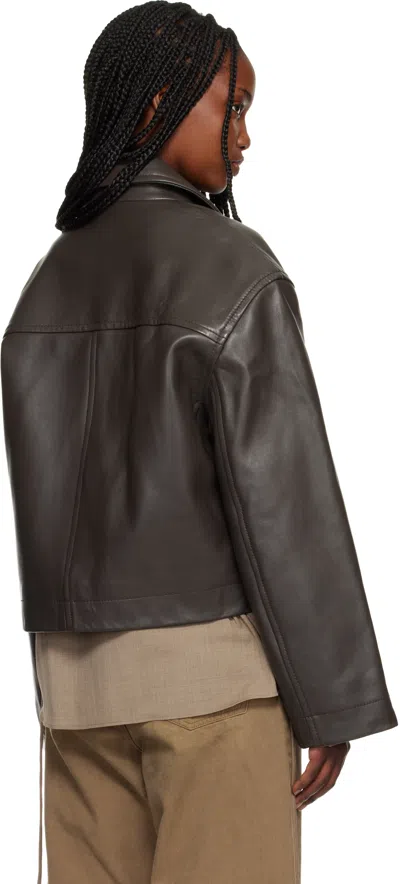 Studio Nicholson Brown Button Through Cropped Leather Jacket In Brown