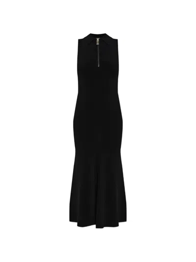 Victoria Beckham Sleeveless Zipped Front Ribbed-knit Midi Dress In Black