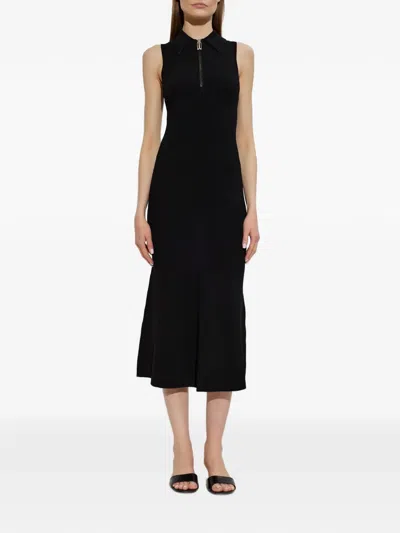 Victoria Beckham Sleeveless Zipped Front Ribbed-knit Midi Dress In Black