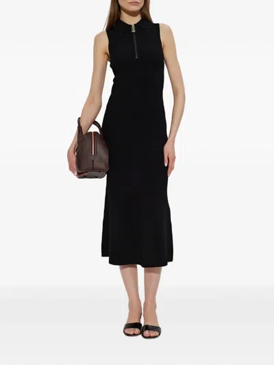 Victoria Beckham Sleeveless Zipped Front Ribbed-knit Midi Dress In Black
