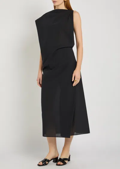 Jacquemus Drap Cotton-blend Poplin Midi Dress In Black