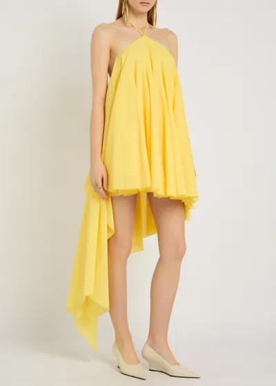 Jacquemus Courte Asymmetric Cotton-blend Crepon Halterneck Dress In Yellow