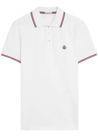 Moncler Cotton Piquet Polo Shirt With Tricolor Trim In White