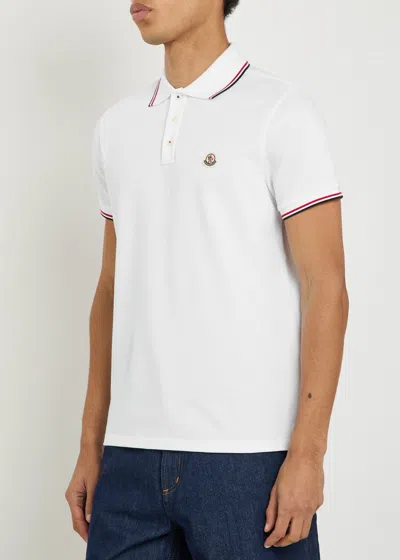 Moncler Cotton Piquet Polo Shirt With Tricolor Trim In White