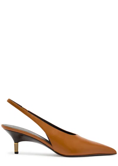 Khaite Bella 55 18kt Gold-plated Leather Slingback Pumps In Brown