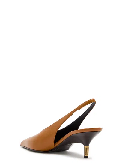Khaite Bella 55 18kt Gold-plated Leather Slingback Pumps In Brown