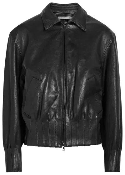 Aaron Esh Pleated-trim Leather Jacket In Black