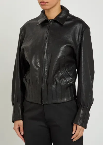 Aaron Esh Pleated-trim Leather Jacket In Black