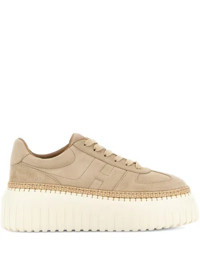 Hogan Light Biscuit H710 H-stripes Basket Sneakers In Brown
