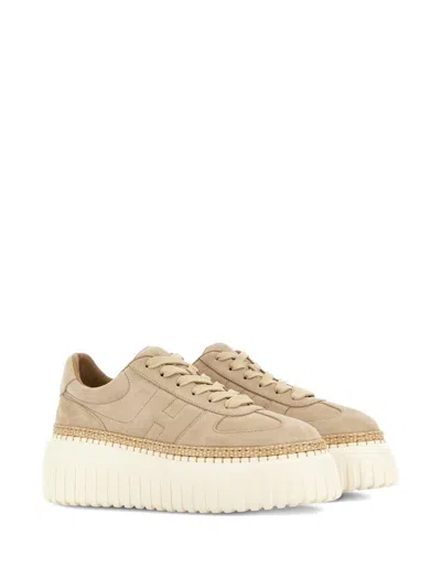 Hogan Light Biscuit H710 H-stripes Basket Sneakers In Brown