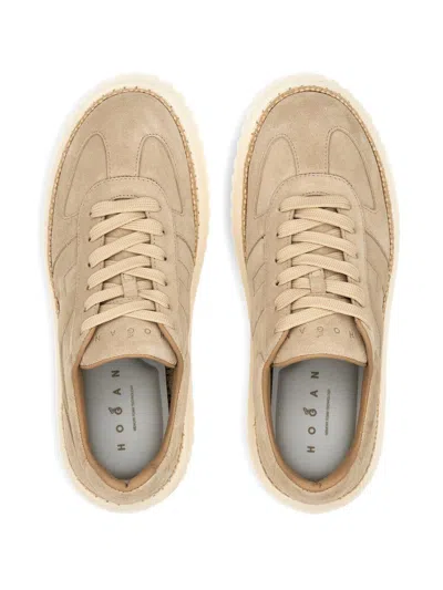 Hogan Light Biscuit H710 H-stripes Basket Sneakers In Brown