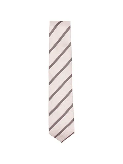 Corneliani Beige Striped Silk Tie In Neutral