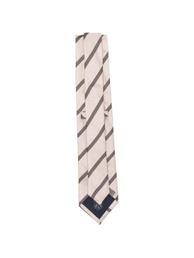 Corneliani Beige Striped Silk Tie In Neutral