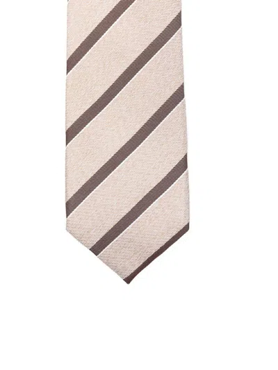 Corneliani Beige Striped Silk Tie In Neutral