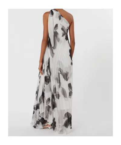 Max Mara Chiffon Dress With An All-over Printasymmetrical Neckline With Metal Detail On The Left Shoulder In White