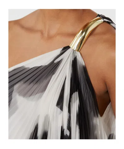 Max Mara Chiffon Dress With An All-over Printasymmetrical Neckline With Metal Detail On The Left Shoulder In White