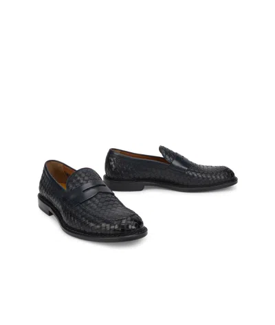 Doucal's Adler Leather Loafers With Woven Pattern In Black