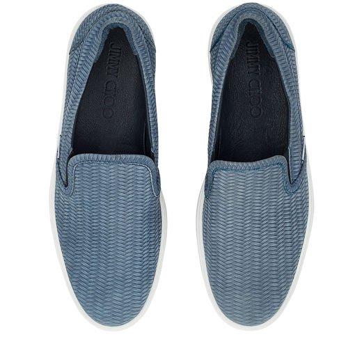 Jimmy Choo Grove Jeans Woven Embossed Suede Slip On Sneaker In Blue ...
