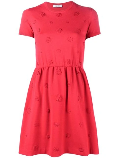 Valentino Short-sleeve Bambolina Daisy Embroidered Dress In Red